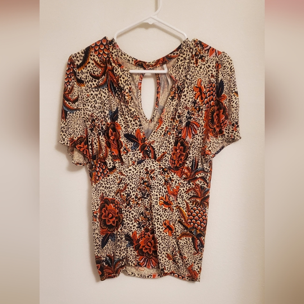 Free People Hear Me Roar Women's Blouse Floral Animal Print Size Large
